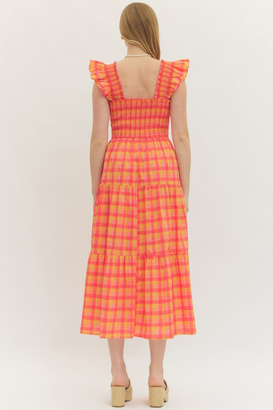 orange checkerboard dress Orange & White Overall Bib Checkerboard Dress Josie's Boutique