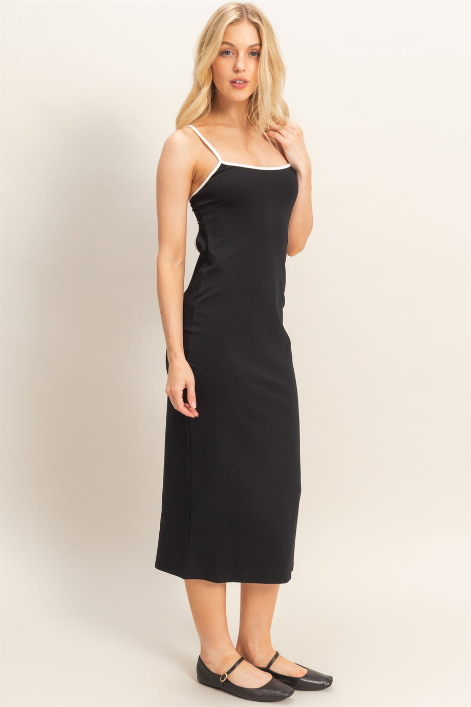 black midi dress white trim Gianna Black & White Midi Dress