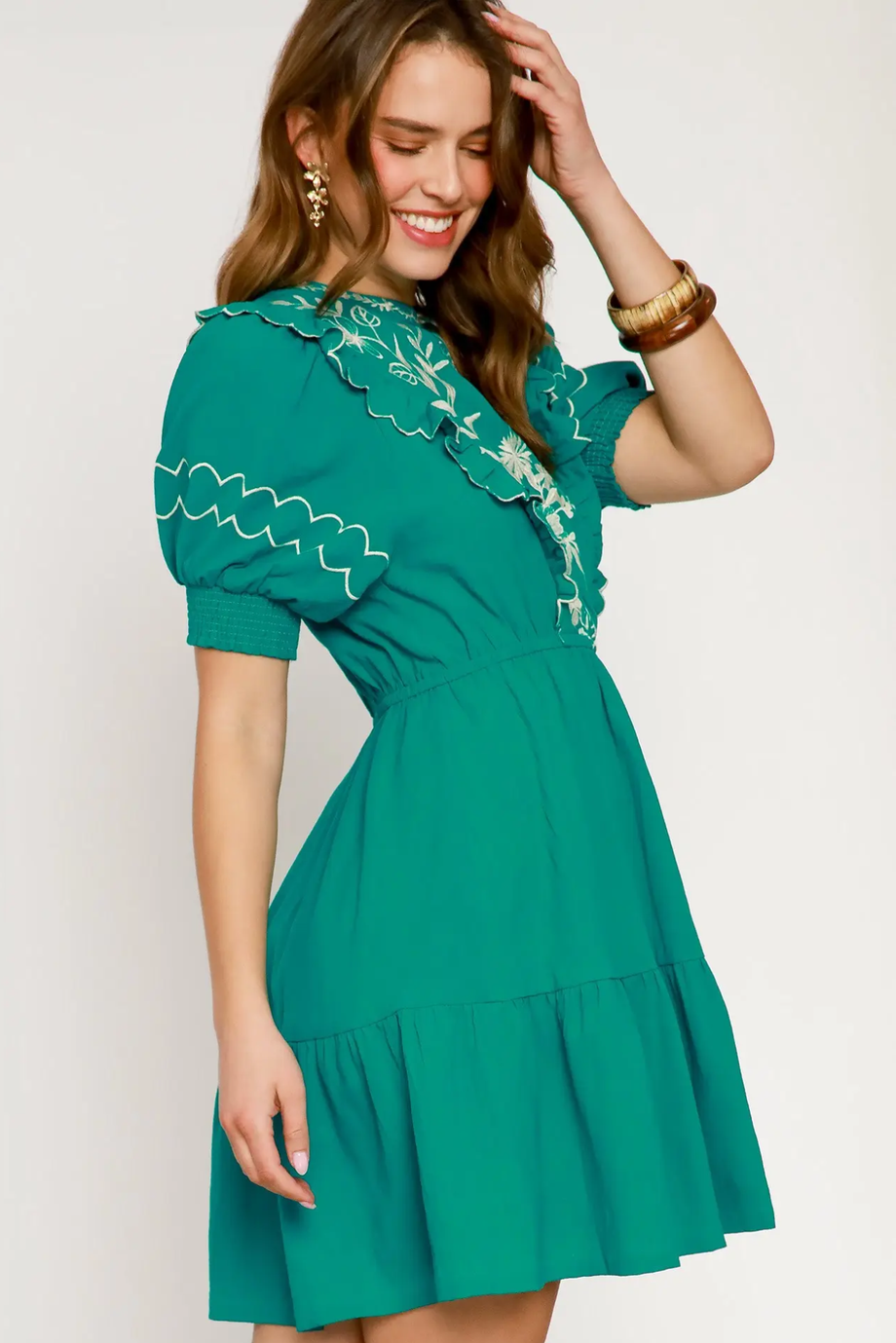 green casual mini dress Forest Green Flutter Sleeve Mini Dress - Casual Dresses