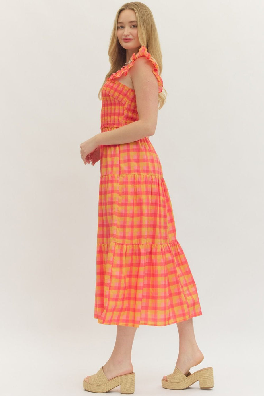 white and orange checkered dress Orange White Checkered Dress Handmade